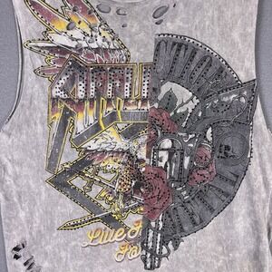 AFFLICTION Roadie Split Rhinestone Distressed Tank in White‎ Black Lava Tint XS